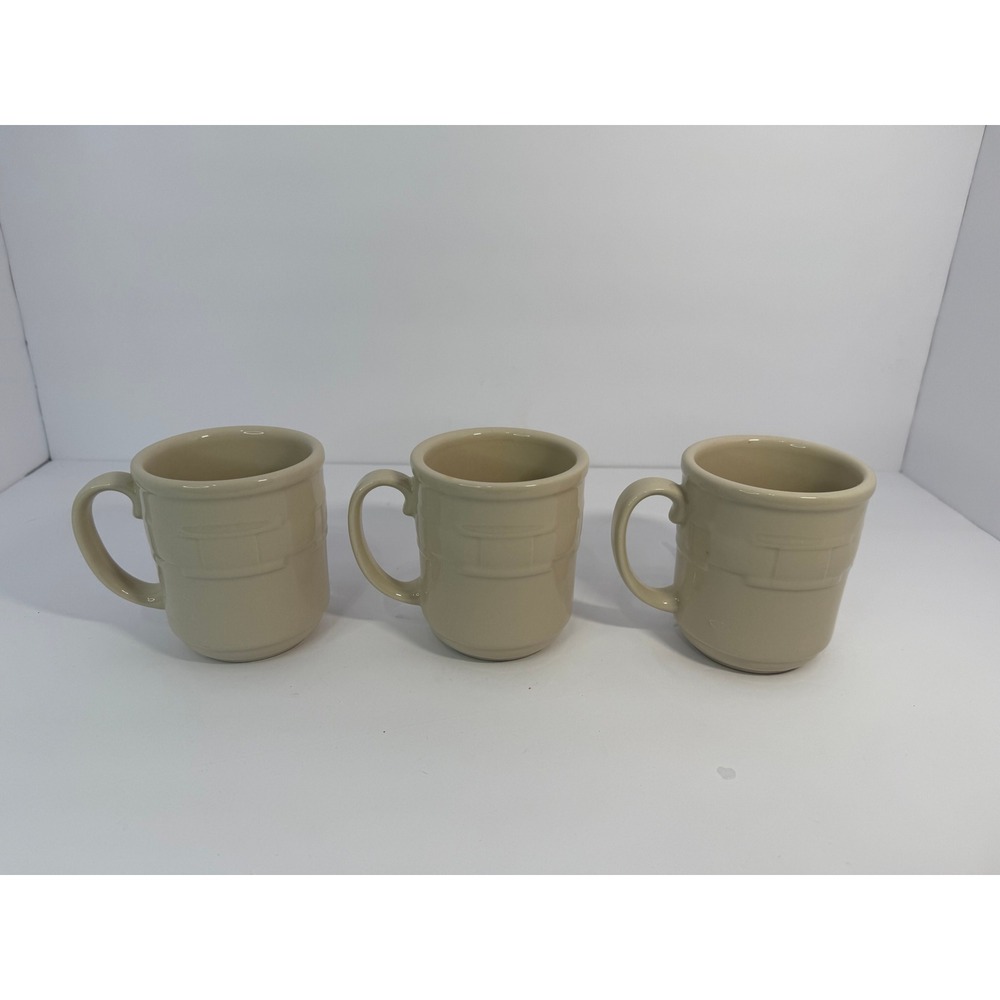 Longaberger Woven Traditions Ivory Sandstone Coffee Mugs Set of 3 Made in USA